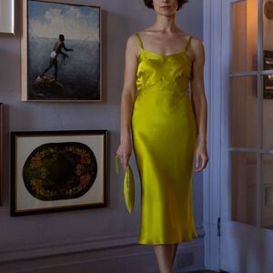 Long Lola Silk Charmeuse Dress in Limoncello, NWT